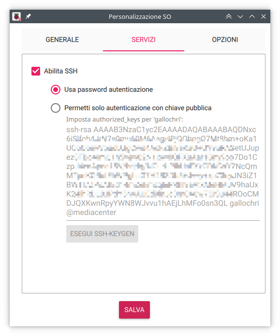 rpi-imager SSH Service